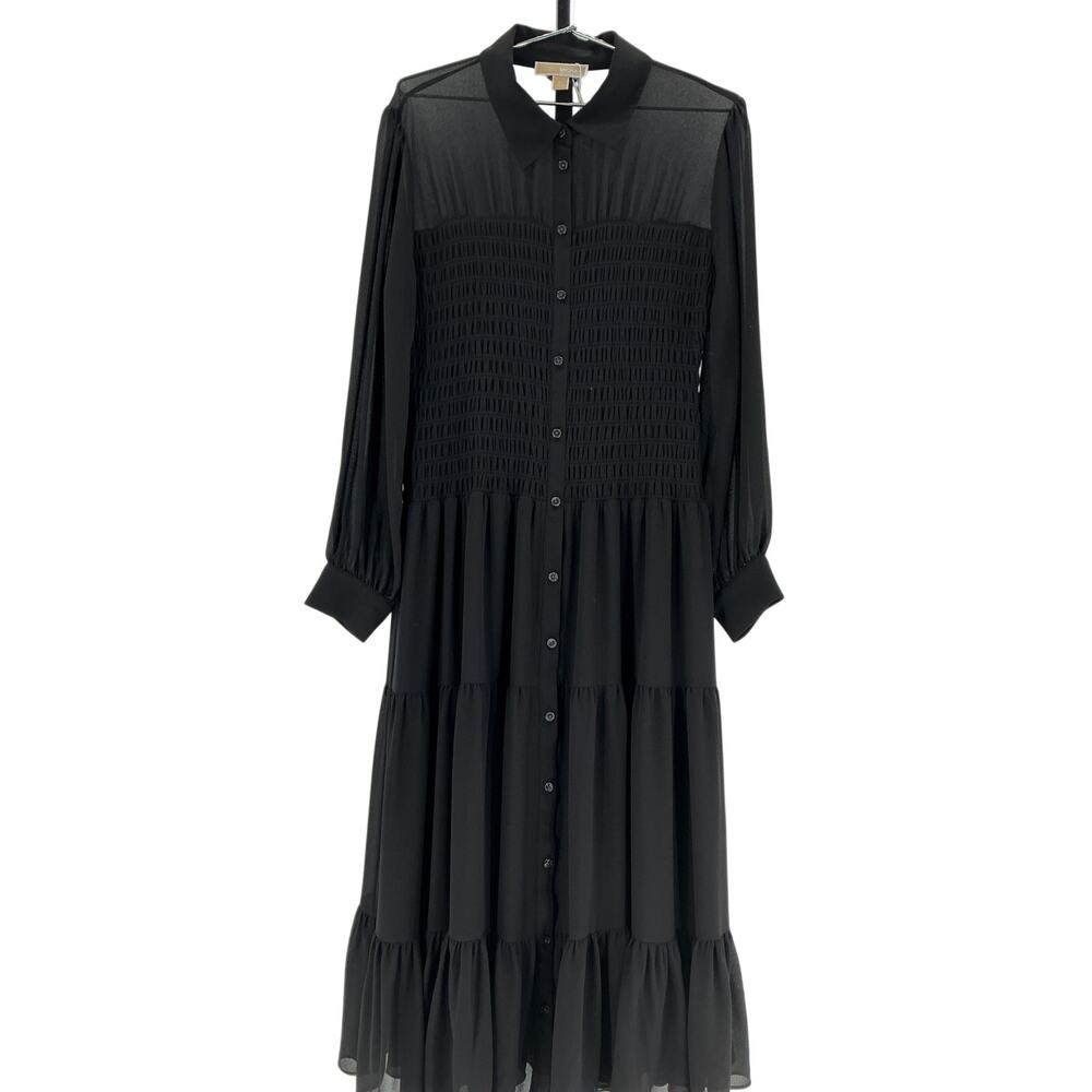 Michael Kors Elegant Black Smocked Button-Front Dress Size XL - Picture 2 of 4